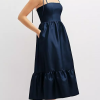 Acorn Shirred Ruffle Hem Midi Dress with Self-Tie Spaghetti Straps and Pockets in Midnight Navy - Image 2